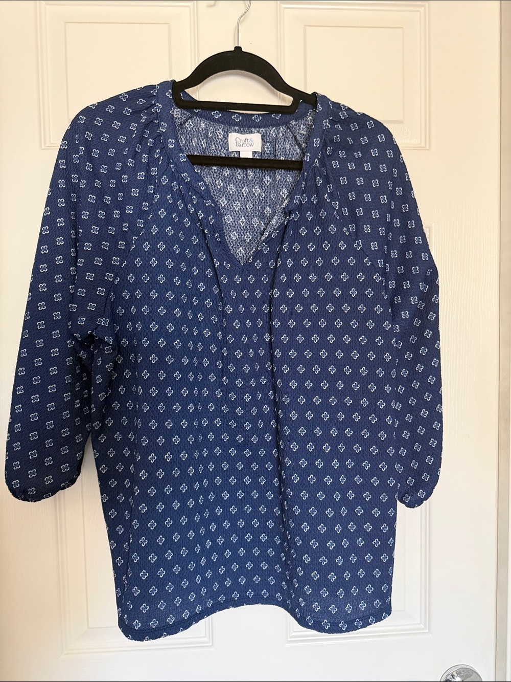 croft & barrow Navy Blue Printed V-Neck Tunic Top